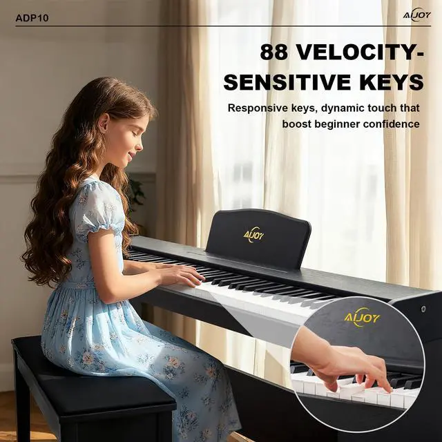 Alt view image 2 of 7 - 88 Key Digital Piano with Semi-Weighted Keys | Electric Piano Keyboard for Beginners, Dual Speakers & Triple Pedal, Support USB-MIDI, Compact Elegant Design ADP10