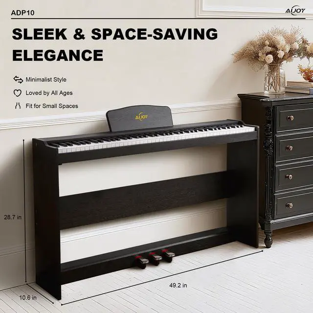 Alt view image 4 of 7 - 88 Key Digital Piano with Semi-Weighted Keys | Electric Piano Keyboard for Beginners, Dual Speakers & Triple Pedal, Support USB-MIDI, Compact Elegant Design ADP10