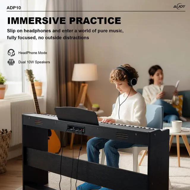 Alt view image 5 of 7 - 88 Key Digital Piano with Semi-Weighted Keys | Electric Piano Keyboard for Beginners, Dual Speakers & Triple Pedal, Support USB-MIDI, Compact Elegant Design ADP10