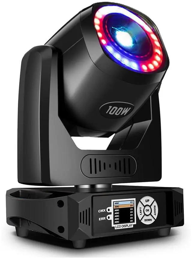 Main image of 100W LED Moving Head Light with LED Ring Stage Light | 7 Dynamic & 6 Static Gobos, 8 Colors, 6-Facet Prism, DMX512, Unique Aperture Effect, Sound Active, for Wedding Party Disco