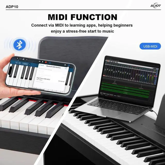 Alt view image 7 of 7 - 88 Key Digital Piano with Semi-Weighted Keys | Electric Piano Keyboard for Beginners, Dual Speakers & Triple Pedal, Support USB-MIDI, Compact Elegant Design ADP10