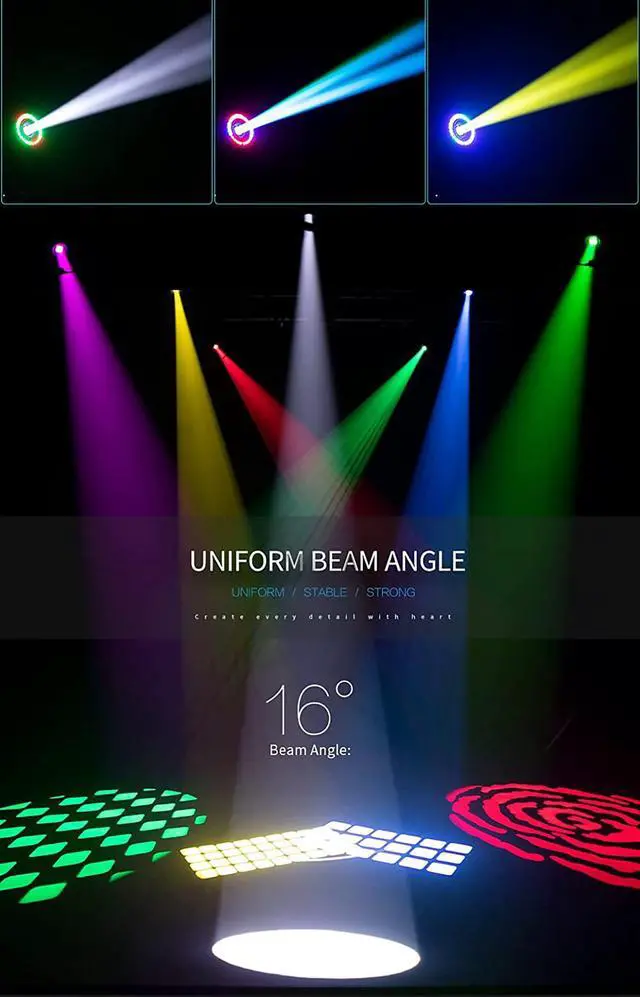 Alt view image 4 of 6 - 100W LED Moving Head Light with LED Ring Stage Light | 7 Dynamic & 6 Static Gobos, 8 Colors, 6-Facet Prism, DMX512, Unique Aperture Effect, Sound Active, for Wedding Party Disco
