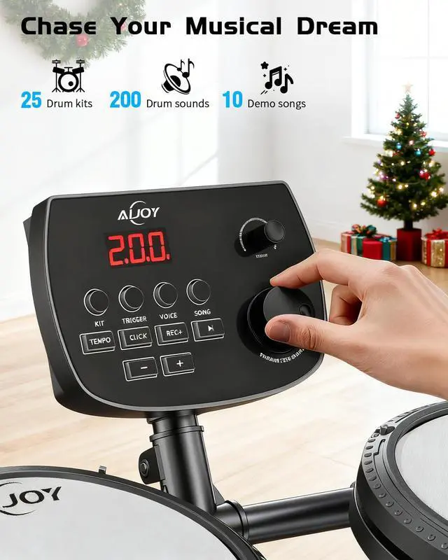 Alt view image 2 of 7 - Electric Drum Set for Beginners & Adults, Quiet Mesh Pads Digital Drum Kit, Dual-Zone Snare, 5 Drums 3 Cymbals, 195+ Sounds, USB MIDI, Includes Throne, Headphones & Sticks for Apartment Practice