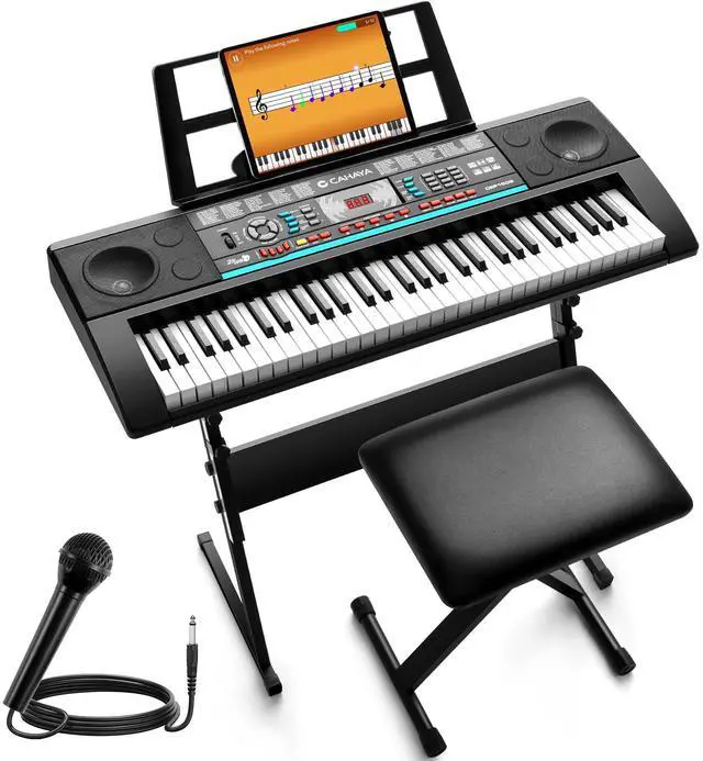 Main image of 61 Key Keyboard Piano Electric Piano Set for Beginners with Stand & Stool, Microphone, Built-In Speakers, 128 Sounds & 128 Rhythms, Portable Electronic Keyboard