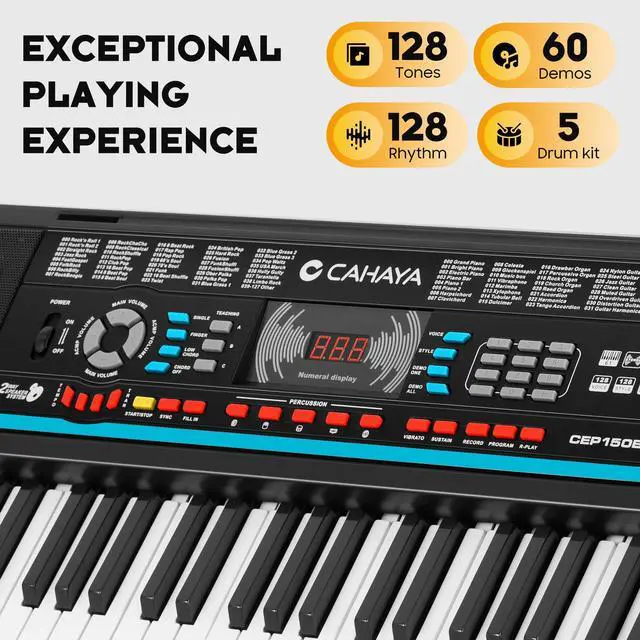 Alt view image 2 of 7 - 61 Key Keyboard Piano Electric Piano Set for Beginners with Stand & Stool, Microphone, Built-In Speakers, 128 Sounds & 128 Rhythms, Portable Electronic Keyboard