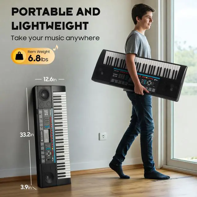 Alt view image 5 of 7 - 61 Key Keyboard Piano Electric Piano Set for Beginners with Stand & Stool, Microphone, Built-In Speakers, 128 Sounds & 128 Rhythms, Portable Electronic Keyboard