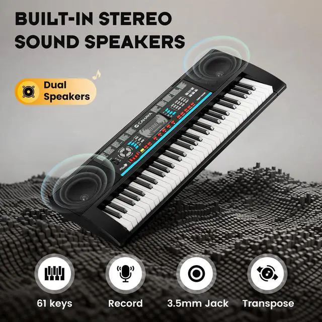 Alt view image 6 of 7 - 61 Key Keyboard Piano Electric Piano Set for Beginners with Stand & Stool, Microphone, Built-In Speakers, 128 Sounds & 128 Rhythms, Portable Electronic Keyboard