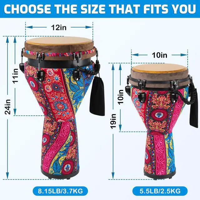 Alt view image 2 of 7 - Freestyle Mechanically Tuned Djembe 12 Inch Head - 12" x 24" Modern Key-Tuned Djembe with Synthetic Resonant Shell, Professional African Hand Drum for Performers