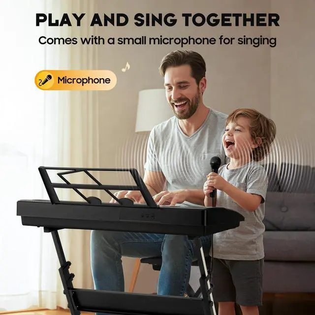 Alt view image 7 of 7 - 61 Key Keyboard Piano Electric Piano Set for Beginners with Stand & Stool, Microphone, Built-In Speakers, 128 Sounds & 128 Rhythms, Portable Electronic Keyboard