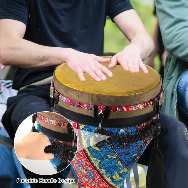 Alt view image 7 of 7 - Freestyle Mechanically Tuned Djembe 12 Inch Head - 12" x 24" Modern Key-Tuned Djembe with Synthetic Resonant Shell, Professional African Hand Drum for Performers