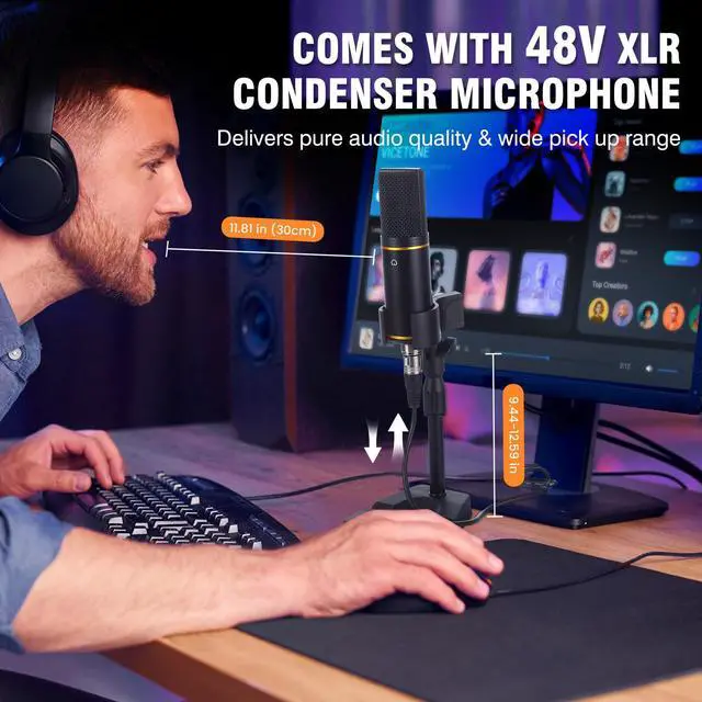 Alt view image 2 of 7 - X7 Podcast Equipment Bundle with Vocal Remover for TikTok, YouTube | 48V Phantom Power, XLR Condenser Mic, 4 Customizable Soundpads, 16-Level Noise Reduction, LCD Screen, 6.35mm Guitar Input