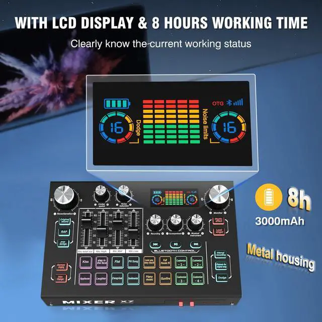 Alt view image 6 of 7 - X7 Podcast Equipment Bundle with Vocal Remover for TikTok, YouTube | 48V Phantom Power, XLR Condenser Mic, 4 Customizable Soundpads, 16-Level Noise Reduction, LCD Screen, 6.35mm Guitar Input