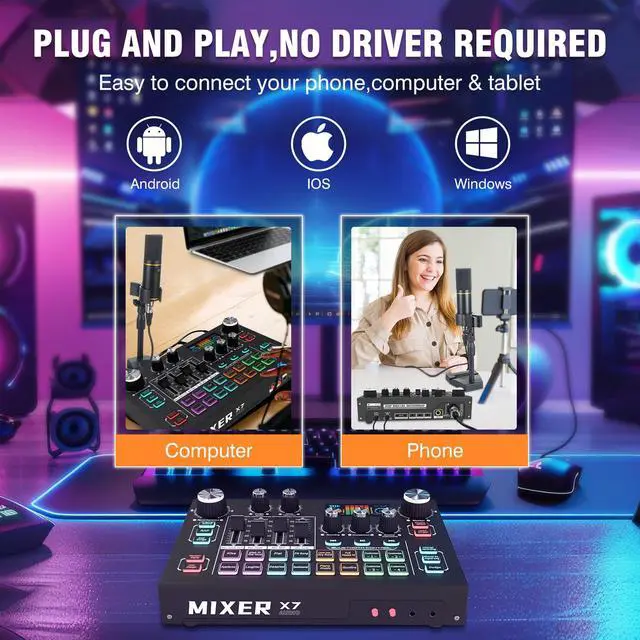 Alt view image 7 of 7 - X7 Podcast Equipment Bundle with Vocal Remover for TikTok, YouTube | 48V Phantom Power, XLR Condenser Mic, 4 Customizable Soundpads, 16-Level Noise Reduction, LCD Screen, 6.35mm Guitar Input