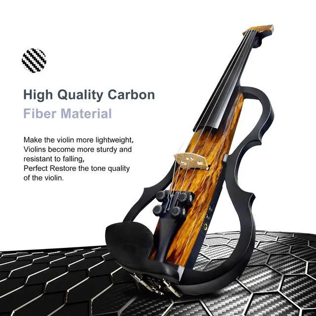 Alt view image 2 of 7 - Premium Carbon Fiber Electric Violin Full Size 4/4,Professional Electric Violin for Adults Beginner,Teens,Electric Fiddle Kit with Pro Pick Case -ZNDS-2303