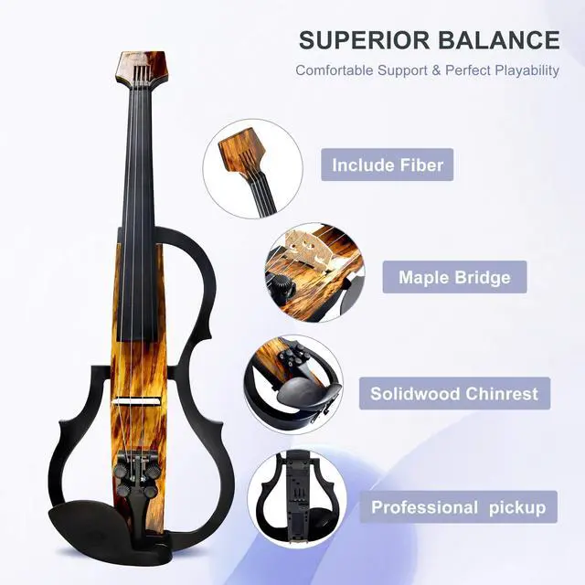 Alt view image 5 of 7 - Premium Carbon Fiber Electric Violin Full Size 4/4,Professional Electric Violin for Adults Beginner,Teens,Electric Fiddle Kit with Pro Pick Case -ZNDS-2303