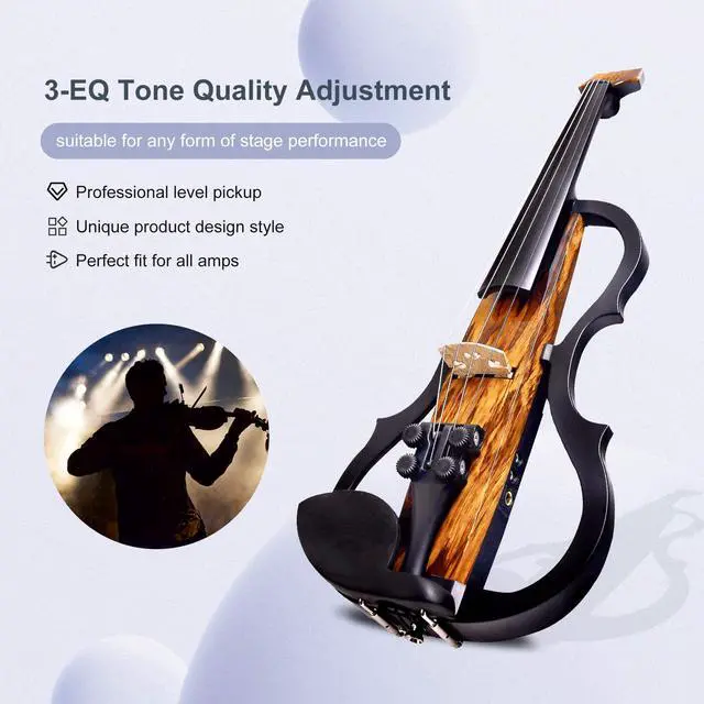 Alt view image 4 of 7 - Premium Carbon Fiber Electric Violin Full Size 4/4,Professional Electric Violin for Adults Beginner,Teens,Electric Fiddle Kit with Pro Pick Case -ZNDS-2303