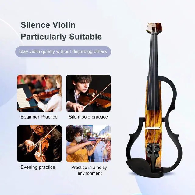 Alt view image 6 of 7 - Premium Carbon Fiber Electric Violin Full Size 4/4,Professional Electric Violin for Adults Beginner,Teens,Electric Fiddle Kit with Pro Pick Case -ZNDS-2303