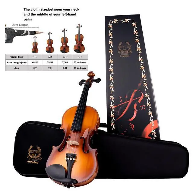 Alt view image 2 of 7 - Violin Set for Beginners,Acoustic Violins Starter Kit Package for Student,Beginners Fiddle with Hard Case, Rosin, Shoulder Rest, Bow, and Extra Strings (NATURAL, 1/4)