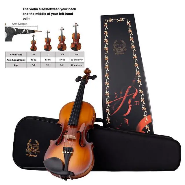 Alt view image 2 of 7 - Violin Set for Beginners,Acoustic Violins Starter Kit Package for Student,Beginners Fiddle with Hard Case, Rosin, Shoulder Rest, Bow, and Extra Strings (NATURAL, 3/4)
