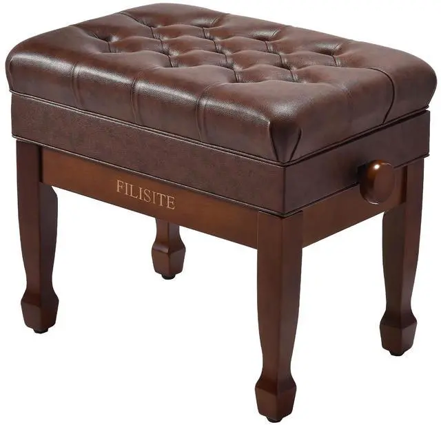 Main image of Adjustable Height Piano Bench with Storage, Heavy Duty Solid Wood Piano Stool Keyboard Bench with PU Leather Padded Cushion(Wood)