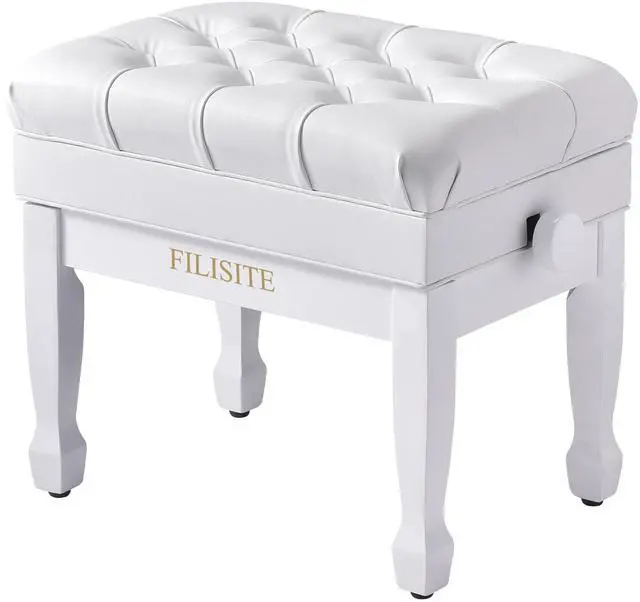 Main image of Adjustable Height Piano Bench with Storage, Heavy Duty Solid Wood Piano Stool Keyboard Bench with PU Leather Padded Cushion(White)