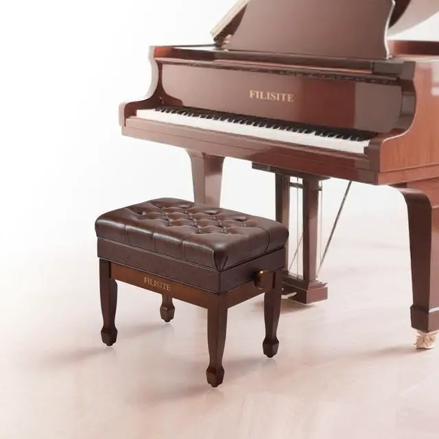 Alt view image 2 of 7 - Adjustable Height Piano Bench with Storage, Heavy Duty Solid Wood Piano Stool Keyboard Bench with PU Leather Padded Cushion(Wood)