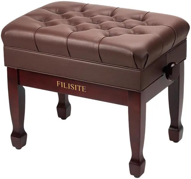 Main image of Adjustable Height Piano Bench with Storage, Heavy Duty Solid Wood Piano Stool Keyboard Bench with PU Leather Padded Cushion(Brown)