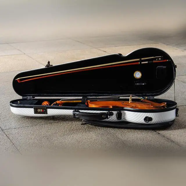 Alt view image 4 of 7 - 4/4 Full Size Violin case High-Strength Carbon Fiber Triangle Violin Music Bag With Combination Lock and Extra Bag White Violin Hard Case (VB-Trianglee-White Stripe spot)