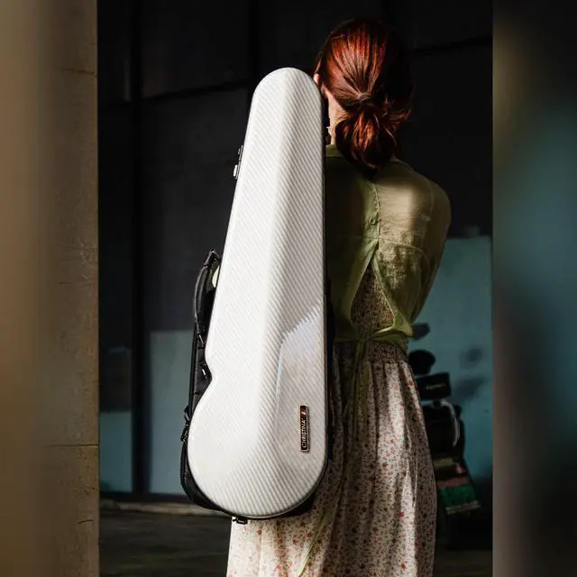Main image of 4/4 Full Size Violin case High-Strength Carbon Fiber Triangle Violin Music Bag With Combination Lock and Extra Bag White Violin Hard Case (VB-Trianglee-White Stripe spot)