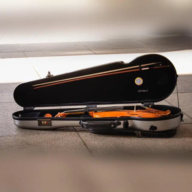Alt view image 4 of 6 - 4/4 Full Size Violin case High-Strength Carbon Fiber Triangle Violin Music Bag With Combination Lock and Extra Bag Gray Violin Hard Case (VB-Trianglee-SilveryGray spot)