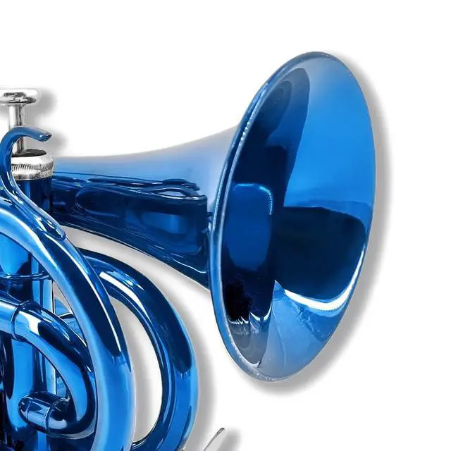 Alt view image 3 of 7 - Bb Pocket Trumpet Mini Brass Instrument for Beginners, Gold Lacquer Finish with 7C Mouthpiece & Case, Ideal for Travel Marching Band Practice (Blue)