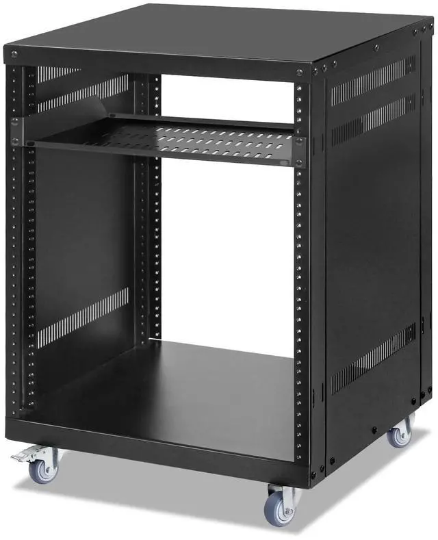 Main image of 12U Rack with Caster Wheels, Heavy-Duty AV Rack with Adjustable Steel Shelf, Open Frame Server Rack for IT, AV, Data & Computer Equipment, 500lb Capacity, 19.7" W x 17.7" D x 26.8" H