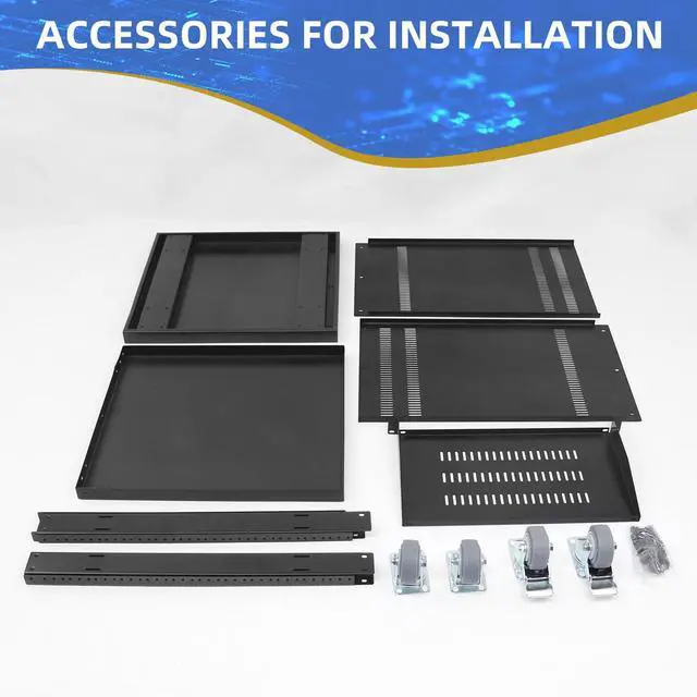 Alt view image 5 of 7 - 12U Rack with Caster Wheels, Heavy-Duty AV Rack with Adjustable Steel Shelf, Open Frame Server Rack for IT, AV, Data & Computer Equipment, 500lb Capacity, 19.7" W x 17.7" D x 26.8" H