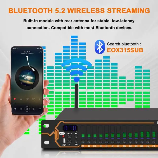 Alt view image 3 of 7 - Equalizer for Home Stereo Audio System, Professional 31-Band Graphic Equalizer Rack Mount Music Digital EQ Studio Equalization with Spectrum Analyzer Display & Noise Reduction