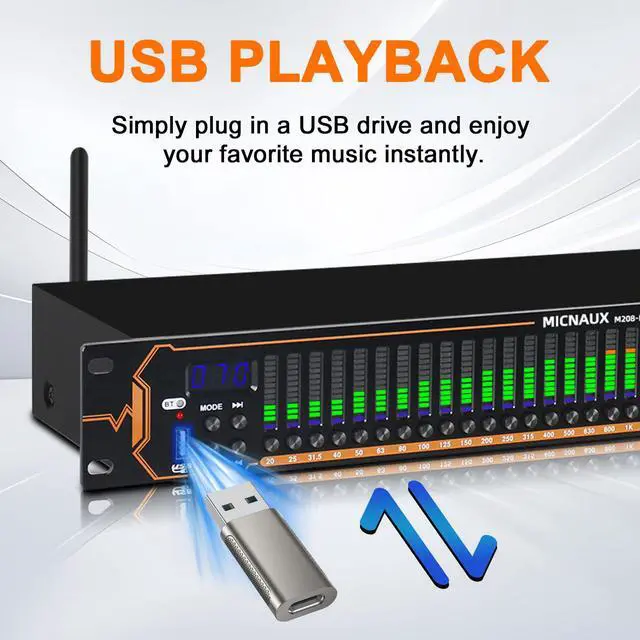 Alt view image 4 of 7 - Equalizer for Home Stereo Audio System, Professional 31-Band Graphic Equalizer Rack Mount Music Digital EQ Studio Equalization with Spectrum Analyzer Display & Noise Reduction