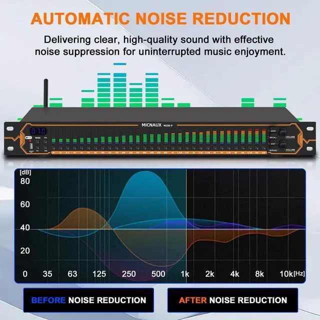 Alt view image 6 of 7 - Equalizer for Home Stereo Audio System, Professional 31-Band Graphic Equalizer Rack Mount Music Digital EQ Studio Equalization with Spectrum Analyzer Display & Noise Reduction
