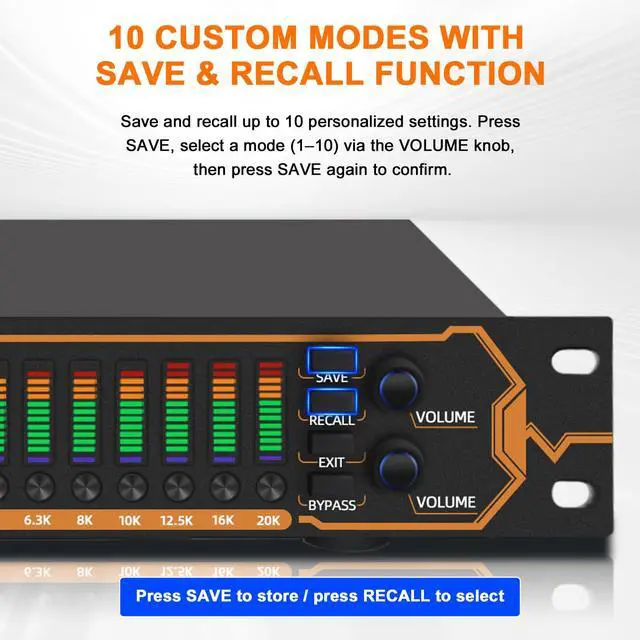 Alt view image 5 of 7 - Equalizer for Home Stereo Audio System, Professional 31-Band Graphic Equalizer Rack Mount Music Digital EQ Studio Equalization with Spectrum Analyzer Display & Noise Reduction