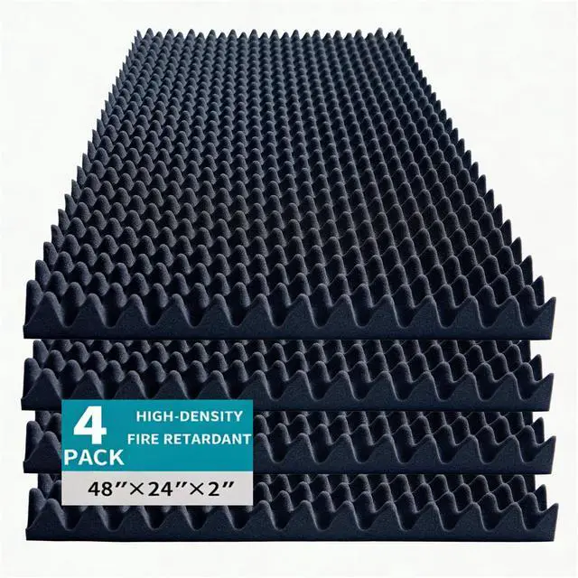 Main image of High Density Acoustic Foam Panel, 4 Pack 48 x 24 x 2 Inch Thick Egg Crate Soundproof Foam Panels for Walls, Sound Deadening