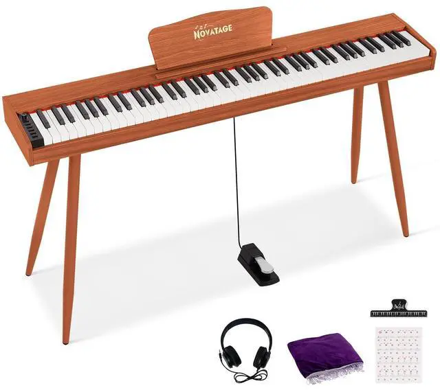 Main image of Digital Piano 88 Key Semi Weighted Keyboard, Full-size Electric Piano for Beginners, Wooden Electric Keyboard with Sustain Pedal, Headphone, cover, Supports MIDI Connecting (Brown)