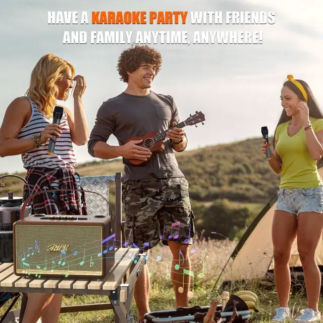 Alt view image 7 of 7 - S8 Karaoke Machine with 2 Wireless Mics for Indoor & Outdoor | Support 3 Mics, Bass/Treble/Echo/Alto Adjustment, 6 Music Modes, 8H Playtime, Support Bluetooth/TWS/FM/AUX/TF Card/USB/PC