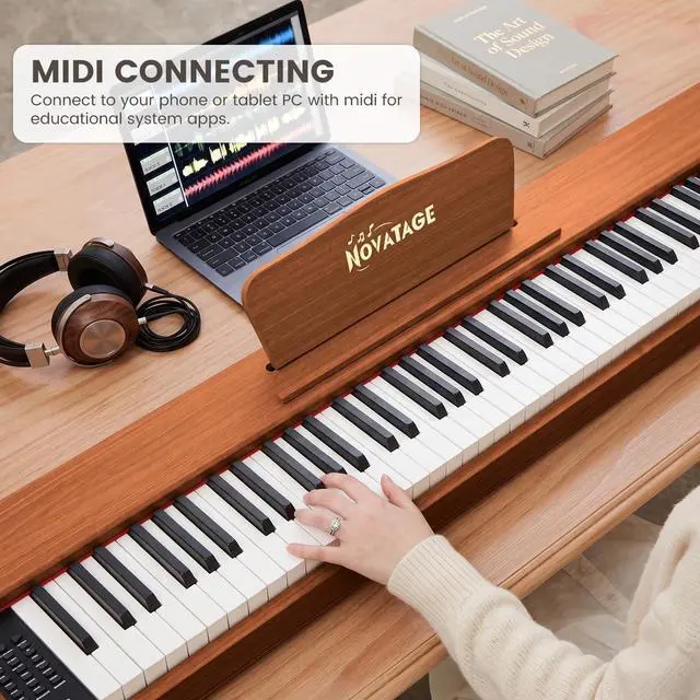 Alt view image 3 of 7 - Digital Piano 88 Key Semi Weighted Keyboard, Full-size Electric Piano for Beginners, Wooden Electric Keyboard with Sustain Pedal, Headphone, cover, Supports MIDI Connecting (Brown)