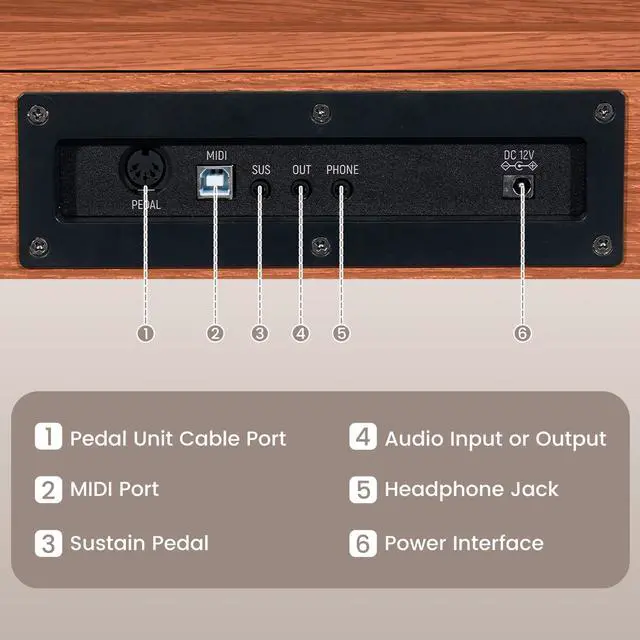 Alt view image 7 of 7 - Digital Piano 88 Key Semi Weighted Keyboard, Full-size Electric Piano for Beginners, Wooden Electric Keyboard with Sustain Pedal, Headphone, cover, Supports MIDI Connecting (Brown)