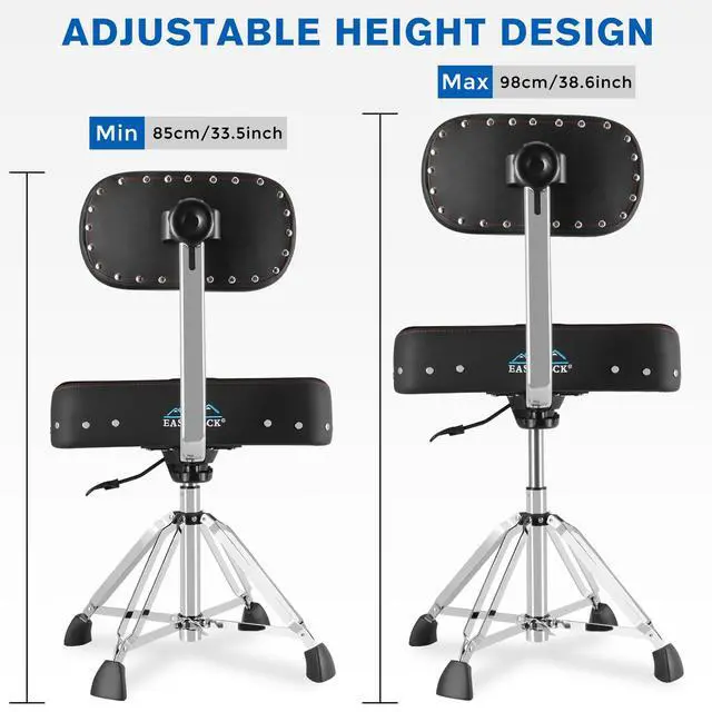 Alt view image 3 of 7 - Drum Throne with Backrest 4-Leg,Hydraulic Drum Stool Height Adjustable,Heavy Duty Drum Stools,Motorcycle Style Swivel Drum Seat Drum Chair for Adult Drummer(Black)