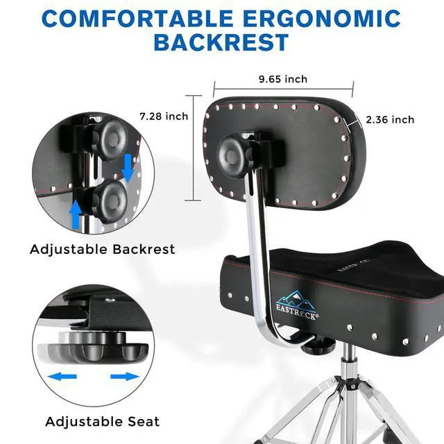 Alt view image 5 of 7 - Drum Throne with Backrest 4-Leg,Hydraulic Drum Stool Height Adjustable,Heavy Duty Drum Stools,Motorcycle Style Swivel Drum Seat Drum Chair for Adult Drummer(Black)