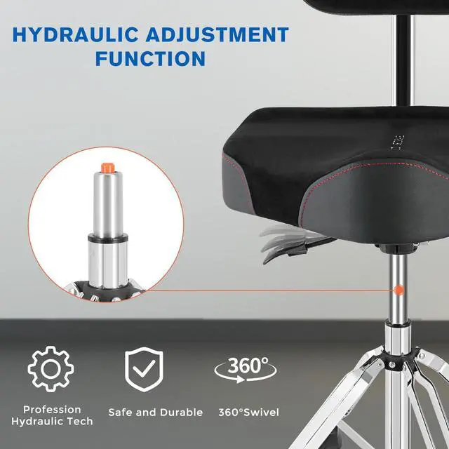 Alt view image 7 of 7 - Drum Throne with Backrest 4-Leg,Hydraulic Drum Stool Height Adjustable,Heavy Duty Drum Stools,Motorcycle Style Swivel Drum Seat Drum Chair for Adult Drummer(Black)