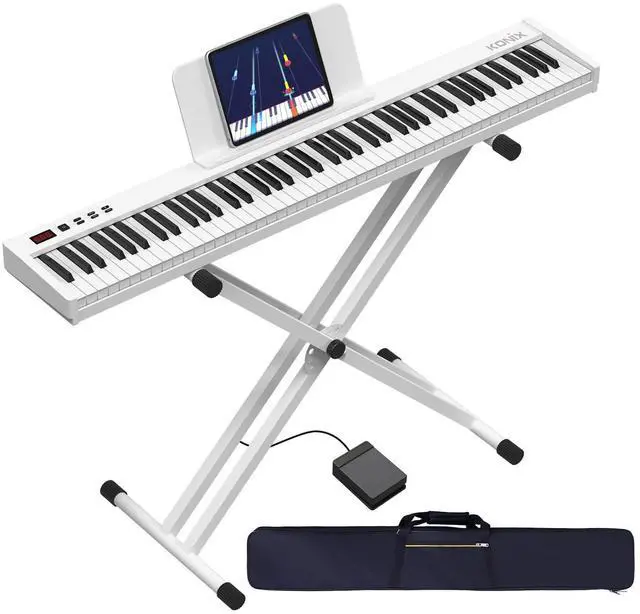 Main image of 88 Key Semi Weighted Keyboard Piano, Full Size Digital Piano with Double X Stand, Portable Keyboard Piano for Beginner Include Sustain Pedal, Power Supply and Piano Bag - White