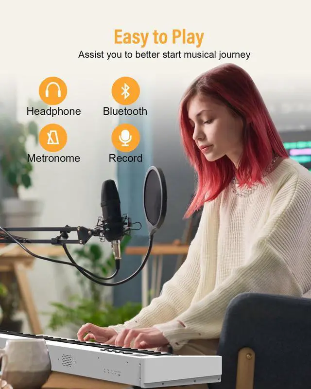 Alt view image 4 of 7 - 88 Key Semi Weighted Keyboard Piano, Full Size Digital Piano with Double X Stand, Portable Keyboard Piano for Beginner Include Sustain Pedal, Power Supply and Piano Bag - White