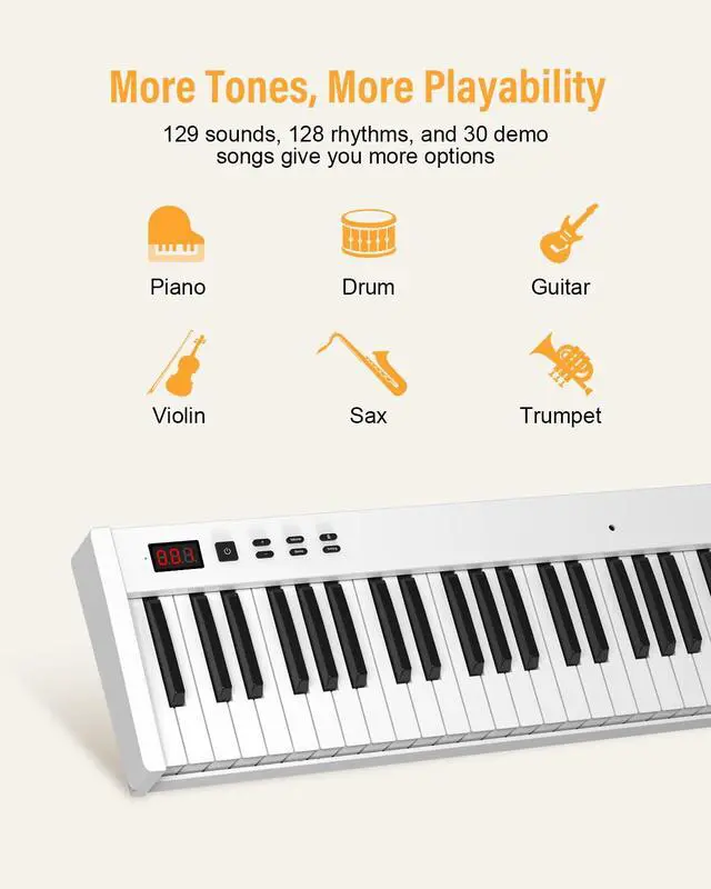 Alt view image 6 of 7 - 88 Key Semi Weighted Keyboard Piano, Full Size Digital Piano with Double X Stand, Portable Keyboard Piano for Beginner Include Sustain Pedal, Power Supply and Piano Bag - White
