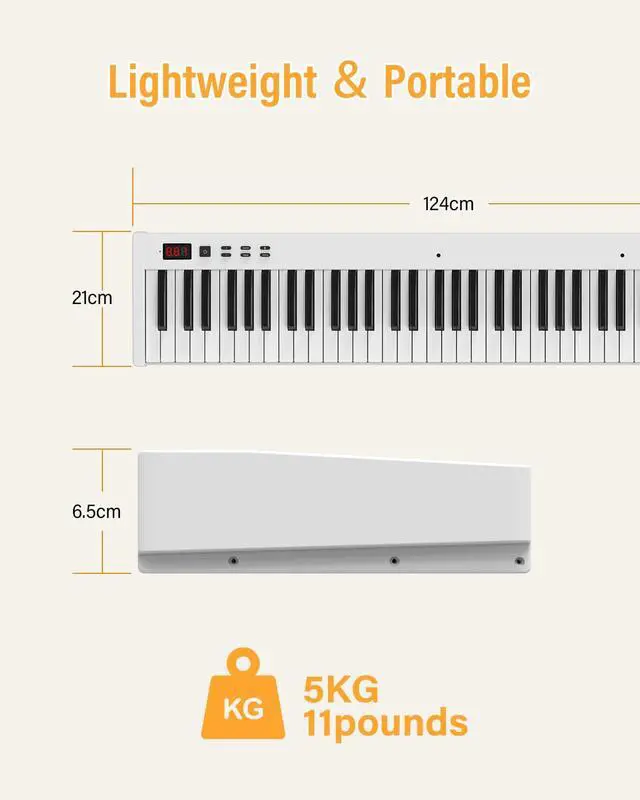 Alt view image 7 of 7 - 88 Key Semi Weighted Keyboard Piano, Full Size Digital Piano with Double X Stand, Portable Keyboard Piano for Beginner Include Sustain Pedal, Power Supply and Piano Bag - White
