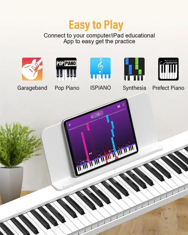 Alt view image 5 of 7 - 88 Key Semi Weighted Keyboard Piano, Full Size Digital Piano with Double X Stand, Portable Keyboard Piano for Beginner Include Sustain Pedal, Power Supply and Piano Bag - White
